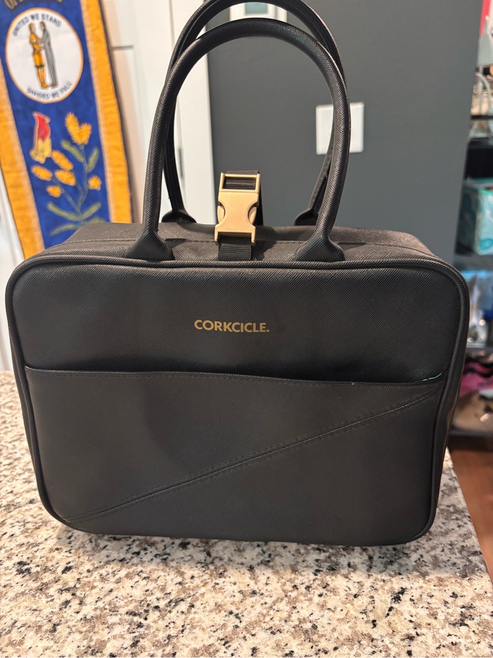 Corkcicle Black Lunch Tote with Gold Accent Hardware